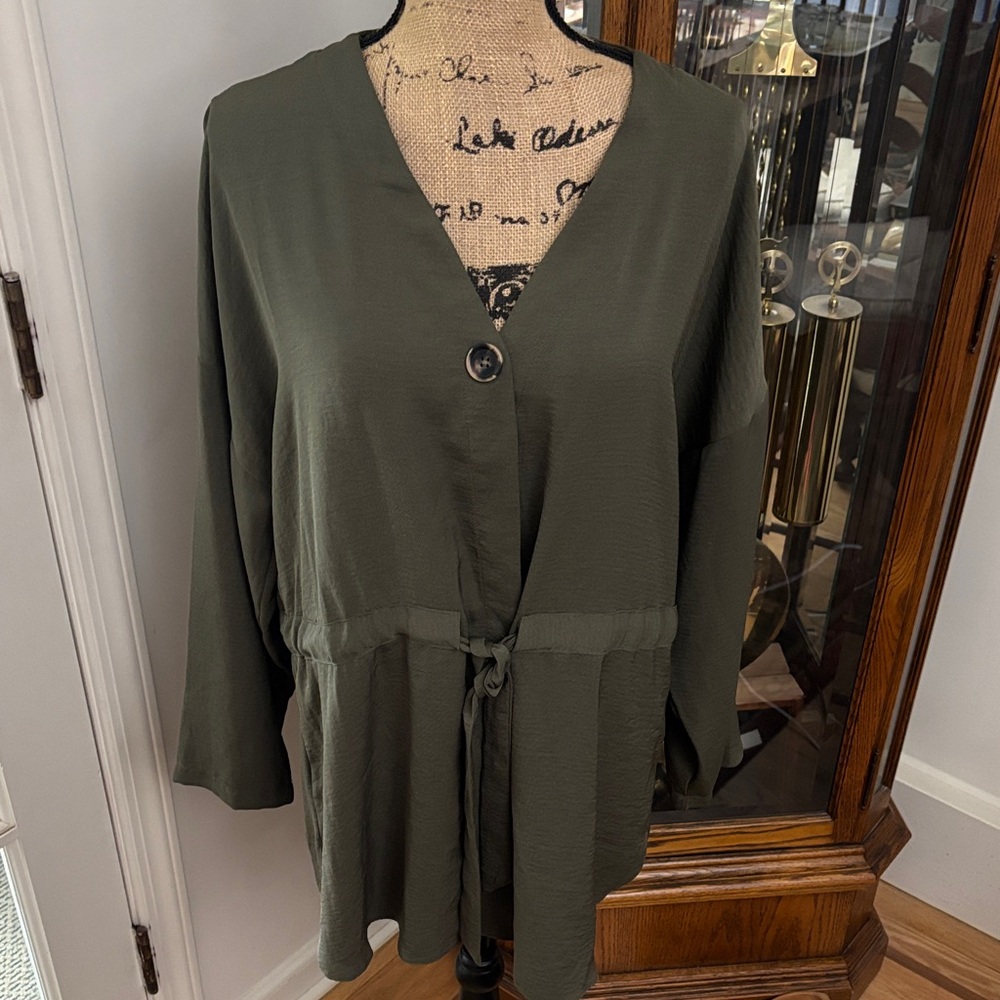 Primark Dark Green Blouse with Button Accent Size 12
